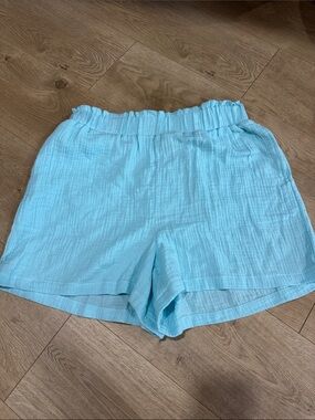 Women's High-Waist Gauze Light Blue Pull-On Shorts